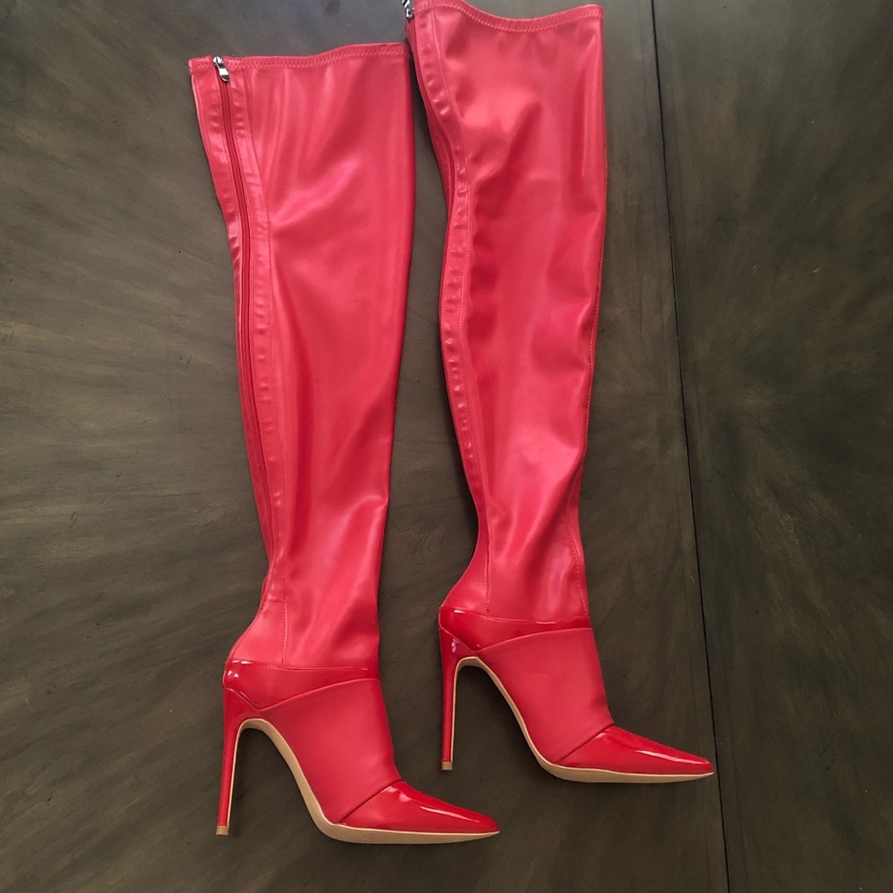 Venus. Red Thigh High Heels. Size 8